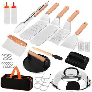 Homzenify 29PCS Griddle Accessories Kit - Stainless Steel Accessories Set for Flat Top Grill Barbecue for Blackstone and Camp Chef - Professional Grill Spatula Set for Outdoor Indoor