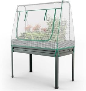 Costway 3-in-1 Raised Garden Bed w/Greenhouse Cover & Trellis, Galvanized Metal Elevated Planter Box w/Legs, Drainage Holes, Patio Garden Balcony Planter for Flower Herb Vegetable Climbing Vine