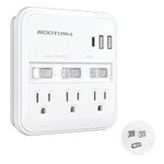 USB C Multi Plug Outlet Surge Protector with Individual Switch,ROOTOMA USB Wall Charger Multiport, 3 AC Outlet Splitter, Wall Outlet Extender with USB C Power Strip,USB Outlet Plug Adapter for Home,Office