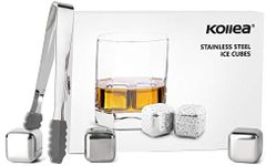 Kollea Stainless Steel Reusable Ice Cubes Chilling Stones with Tongs for Whiskey Wine (Pack of 6)