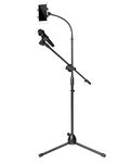 Techtest Heavy Duty Adjustable Dual Mike Stand Condenser Microphone Stand for Studio Recording Mic Stand for Singing Microphone Stand With Mobile Holder (Mic And Mobile Not Included) (Black)