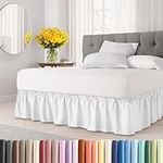 Wrap Around Dust Ruffle Bed Skirt - White - for Twin Size Beds with 15 in. Drop - Easy Fit Elastic Strap - Pleated Bedskirt with Brushed Fabric - Wrinkle Free, Machine Wash - by CGK Linens