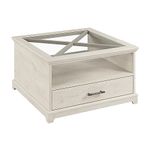 Bush Furniture Lennox Farmhouse Glass Coffee Table with Storage | Living Room Organization, Linen White Oak