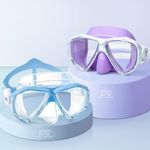 Kids Diving Mask 180° Anti-Fog Swim Mask, Tempered Glass Child Swim Goggles with Nose Cover Anti-Leak Kids Swim Goggles 4-14 Boys Girls for Diving, Snorkeling, Swimming (Purple+Blue 2PCS)