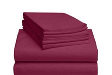 Luxury Bedding Set-800 Thread Count-4Pcs Bed Sheet Set Burgundy Solid Queen Sheets, Fits Mattress Upto 15" Deep Pocket Bedsheet and Pillowcase(100% Cotton Burgundy Solid Queen Sheets)