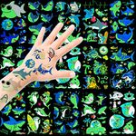 Glow Shark Temporary Tattoos Stickers for Kids, 100+ Styles Luminous Shark Birthday Decorations Party Favors Supplies, Ocean Under the Sea Fake Tattoo Stickers Gifts for Boys and Girls (12 Sheets)