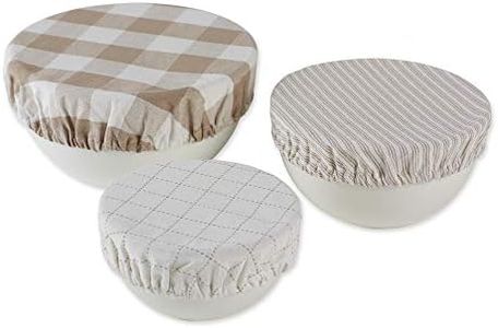 DII Reusable Cloth Bowl Cover Collection Machine Washable, Cotton with Elastic Stretch for Food Storage, 10.25"/8.25"/7.5" Diameter, Farmhouse Plaid, Stone, 3 Piece