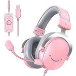 FIFINE Pink 3.5mm/USB Gaming Headset,PC Over-Ear Gamer Headphone with Microphone for Xbox,Computer,PS4/PS5,Streaming Headset with Detachable Mic,7.1 Surround Sound,Soft Earmuffs-AmpliGame H9 Pink