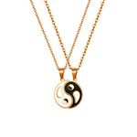 JewelryWe 2PCS Matching Couples Friendship Best Friends Ying Yang Pendant Necklaces Set,18 and 22 inch Chain,Color Rosegold