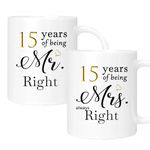 15 Year Anniversary Coffee Mugs Set of 2, 15th Anniversary Wedding Gifts for Wife Husband Parents Couple Grandparents, 15 Year Anniversary Engagement Gifts Cups, 11oz