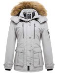 Wantdo Women's Waterproof Jacket Warm Parka Coat with Removable Hood Gray M