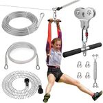 Fologtoo Zip Lines for Kids and Adults Outdoor, 150 ft Zip line Kits for Backyard Up to 500 lbs, Included Ziplines Brake, and Zip line Pulley with Handle, Outdoor Playground Equipment