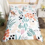 Erosebridal Kawaii Dog Duvet Cover,Cartoon Puppy Dog Bedding Set King,Cute Love Heart Leaves Flowers Comforter Cover for Kids Girls Boys,Paw Print Pet Animal Quilt Cover with 2 Pillow Cases