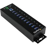 StarTech.com 10-Port USB 3.0 Hub - Metal Industrial USB-A Hub with ESD & Surge Protection - Din Rail, Wall or Desk Mountable - TAA Compliant USB Expander Hub (ST1030USBM)