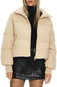 Orolay Women's Winter Oversized Cropped Puffer Jacket Zip Up Short Down Coat Stand Collar Baggy Overcoat Khaki Medium
