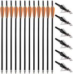 PMSM 20 Inch Carbon Crossbow Bolts 12 Pack and 6 Pack 3 Blades Hunting Broadheads kit, Carbon Crossbow Arrows for Hunting and Outdoor Practice (20inch Orange and Black)