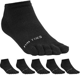 FUN TOES Women's Cotton Toe Socks-Barefoot Running- Breathable- 6 Pairs Pack-Size 9-11 Lightweight, Black, One Size