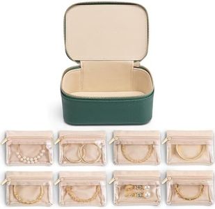 Vlando Jewelry Box with 8 Velvet Jewelry Bags Travel Jewelry Storage Box Petal Hardware Jewelry Organizer for Necklace Rings Earrings Birthday Gifts for Women-Green