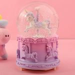 Musical Snow Globe, AVEKI 3.94 Inches Glass Snow Globe with Music Color Changing, Cute Automatic Snowfall Music Box Gift for Girls Kids Granddaughters Birthday Christmas New Year (Purple)