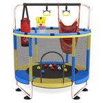 StarAndDaisy 1.4 Meter Kids Trampoline with Safety Enclosure Net/Indoor and Outdoor Mini Round Trampoline (4.5 Feet) | Fun Bounce Jumper for Kids (UPG Yellow & Blue)