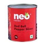 Neo Sliced Red Capsicum 3kg Tin I Red Bell Pepper I Ready-to-Eat Fibre-Rich Topping for Snacks and Salads I Enjoy as topping for Pizza, Salad, Burger and Sandwich