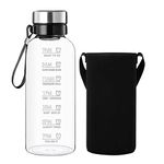 RNCKUUE 64 OZ Glass Water Bottle - Large Resuable Borosilicate Wide Mouth Glass Drinking Bottles with Time Mark, Sleeve, BPA Free