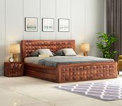 Craftvelly Wooden Diamond Style Queen Size Bed with Storage Box Solid Wood Foldable for Bedroom with Headboard | Wooden Folding Cot Queen Size Bed Frame (Queen Size, Honey Finish, 1 Piece)
