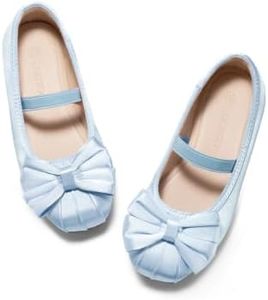 Coutgo Girls Dress Shoes Bow Ballet Flats Satin Square Toe Mary Jane Shoes