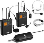 TONOR UHF Wireless Microphone System with Dual Headset Microphones/Lavalier Lapel Mics, Bodypack Transmitters, Mini Rechargeable Receiver, 2x5 Channels, 60M Range, for Recording Speech PA Speaker