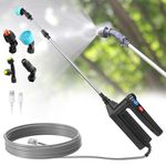 SYLSTAR Battery Powered Sprayer 8M Hose, 26.2inch Electric Weed Sprayer Wand, 3 Adjustable Spraying Force & Battery Indicator, 4 Nozzles, 7.4V Rechargeable Garden Lawn Plant Spray Handle