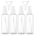 Hanyousheng Spray Bottle, Plastic Refillable Spray Bottle, 4 PCS 100ml/3.38oz Atomiser Spray Bottle, Transparent Fine Mist Spray Bottle, Spray Bottle Set, for Cleaning, Perfume, with 2 Pieces Funnel