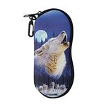 UOIMAG Cool Howling Wolf Eyeglass Pouch Bag Zippered Glasses Storage Case Holder with Buckle for Eyewear Frames