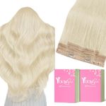 YoungSee Invisible Wire Hair Extensions Real Human Hair Blonde Real Hair Wire Extensions Platinum Blonde Fish Line Hair Extensions Human Hair Blonde Hair Wire Extensions for Women 16Inch 80G