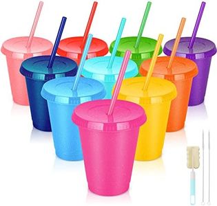 Reusable Plastic Cups with Straws & Lids: 10pcs 16oz Cold Iced Coffee Drinking Cup Colorful Straw Tumblers Bulk Cute Durable Travel Party Glitter Cups for Kids Adults Party (10 Color)