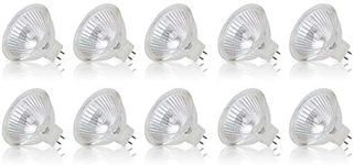 Simba Lighting Halogen MR16 20W 12V Light Bulbs (10 Pack) for Landscape, Track Lights, Fiber Optics, Desk Lamps, BAB C Spotlights with Glass Cover, GU5.3 Bi Pin Base, 2700K Warm White Dimmable