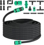MAMIZO 50M Drip Hose Set, Soaker Hose Set, Porous Pipe Leaky Pipe, Garden Hose for Watering, Gardens, Lawn, Patios, Black