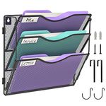 BOHDK Wall Organizer 3 Pockets, Wall File Organizer, Detachable Mesh Hanging File Organizer Folder with Label Panel | 2 Hooks | Wall Mount & Door Hanging for Home Office