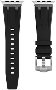 LP Apple Watch Ultra Band 49mm 45mm 44mm 42mm for Men, Liquid Silicone Rubber Band for Apple Watch Ultra 2, iWatch Ultra, and Apple Watch Series 9 8 7 6 5 4 SE, Luxury Rubber Strap Stylish Designer Band with Stainless Steel Metal Adapter (49mm 45mm 44mm 42mm, Black-Silver Adapter)