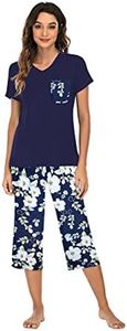 Famulily Cropped Pyjamas Ladies Sleepwear Female pyjamas cotton Marks and Spencers Pyjamas for women Dark Blue M