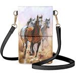 BYCHECAR Horse Phone Purse Crossbody with Touchscreen Small Leather Cell Phone Carrier for Women Lightweight Waterproof Cellphone Holder Pouch