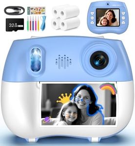 Instant Print Camera for Kids: 2.4 Inch Screen Dual-Lens Kids Digital Camera - Birthday for Boys Girls Age 3-12 - 1080P Video, 2.4 Inch Screen, 16X Zoom, 32GB Card, 4 Paper Rolls, Blue