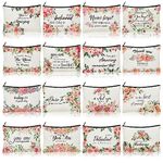 16 Pcs Canvas Cosmetic Bag Bulk Inspirational Quotes Makeup Bags with Zipper Encouragement Travel Toiletry Pouch Appreciation Gift for Christmas Women Girls Teacher Birthday Graduation Gift (Flower)