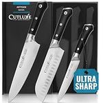 Cutluxe Chef Knife Set - 3 PCS Kitchen Knives, Cooking Knife Set for Professional Chefs, Razor Sharp German Steel, Full Tang, Ergonomic Handles - Artisan Series