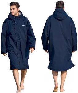 Owntop Waterproof Swim Parka for Kids Youths and Adults - Unisex Hooded Surf Poncho, Oversized High-Low Hem Windproof Changing Robe, Sherpa Winter Warm Beach Towel Jacket with Pockets Navy Blue S