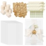Fuyoooo 50 Sets Wedding Invitations Wraps Set Pre Folded Vellum Jackets for 5 x 7 Invitations Self Adhesive Gold Wax Seal Stickers Dried Baby's Breath Flowers Chiffon Silk Ribbon for Craft DIY