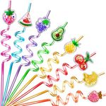 24Pcs Glitter Fruit Drinking Straws for Kids, Pool Party Decorations Supplies, Reusable Plastic Drinking Straws Crazy Silly Straws for Boys Girls Birthday Party Favors Decorations