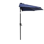 C-Hopetree 2.75m Half Round Market Garden Parasol Wall Umbrella for Outdoor Patio with Crank and Tilt, Navy Blue