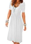 EFOFEI Women Pleated Swing Dress Short Sleeve Dresses Solid Color Dress White M