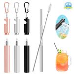 3Packs Stainless Steel Telescopic Straw Reusable Metal Drinking Straw 22.5cm Portable Collapsible Retractable Straws with 3 Telescopic Cleaning Brush and Key Ring Case for Travel Home (3 Colors)