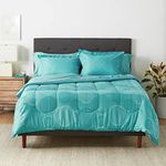 Amazon Basics 7-Piece Lightweight Microfiber Bed-In-A-Bag Comforter Bedding Set - Full/Queen, Industrial Teal